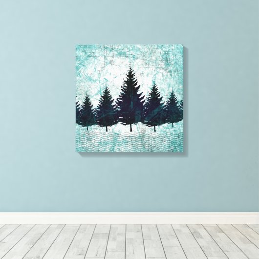 Noodlijdende Rustieke Evergreen Pine Trees Forest Canvas Afdruk (Insitu (Houten vloer))