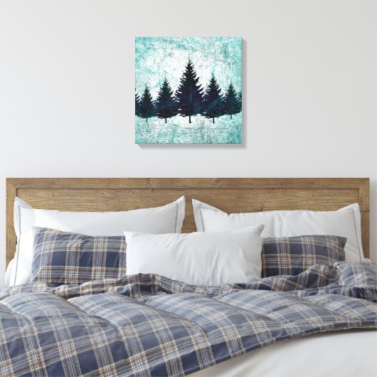 Noodlijdende Rustieke Evergreen Pine Trees Forest Canvas Afdruk (Insitu (Slaapkamer))