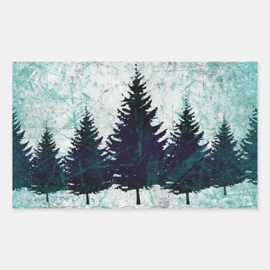 Noodlijdende Rustieke Evergreen Pine Trees Forest Rechthoekige Sticker (Voorkant)