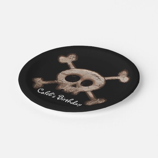 Noodlijdende schedel & Botten Verjaardagsfeestje B Papieren Bordje (Gekanteld)