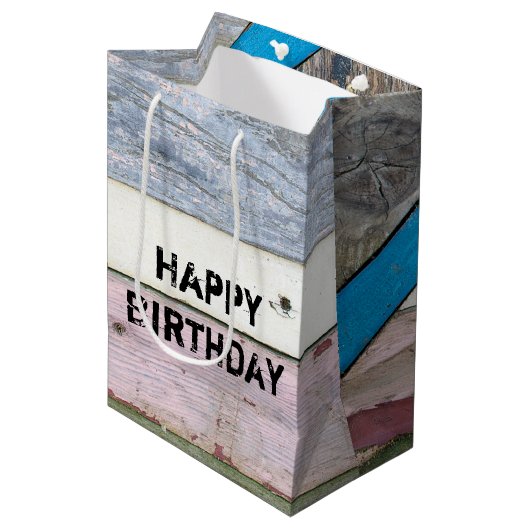 Noodlijdende Shabby Chique Hout Medium Gift Bag Medium Cadeauzakje (Voorkant Gekanteld)