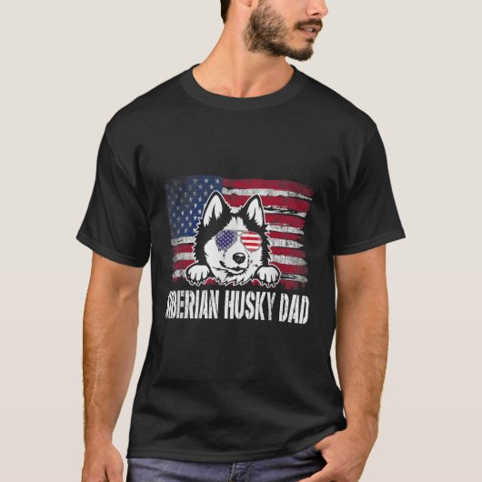 Noodlijdende Siberische Husky Pap USA Flag Vaders T-shirt (Voorkant)