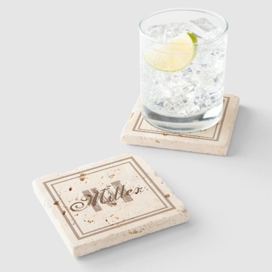 Noodlijdende steen rustiek verouderd monogram stenen onderzetter (Zijkant)