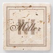Noodlijdende steen rustiek verouderd monogram stenen onderzetter (Voorkant)