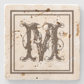 Noodlijdende steen rustiek verouderd monogram stenen onderzetter (Voorkant)