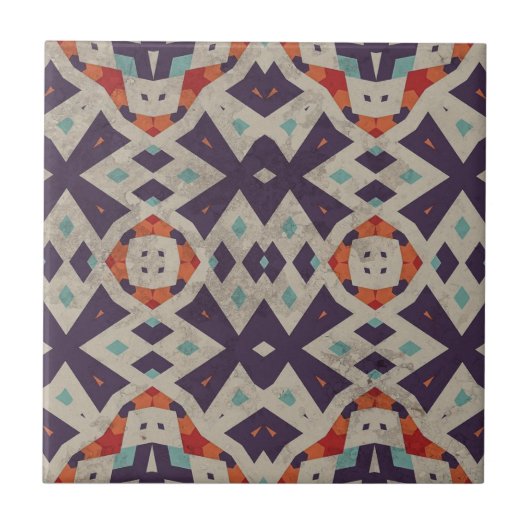 Noodlijdende stenen textuur Etnisch Mozaïek Geomet Tegeltje (Voorkant)