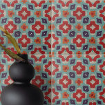 Noodlijdende stenen textuur Kaleidoscoop Geometris Tegeltje<br><div class="desc">Deze keramische tegel heeft een abstract geometrisch patroon dat een gevoel van balans en precisie uitstraalt. Het ontwerp doet denken aan caleidoscopische beelden, met symmetrische vormen die vanuit het midden stralen in een harmonieuze explosie van rood, blauw, blauwgroen en beige De achtergrond heeft een verdrietige textuur, waardoor de tegel een...</div>