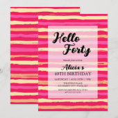 Noodlijdende Strepen Roze Kleurrijke 40e Verjaarda Kaart (Voorkant / Achterkant)