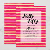 Noodlijdende Strepen Roze Kleurrijke 50ste Verjaar Kaart (Voorkant / Achterkant)