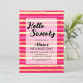 Noodlijdende Strepen Roze Kleurrijke 70e Verjaarda Kaart (Staand voorkant)