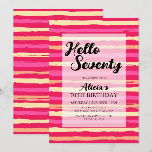 Noodlijdende Strepen Roze Kleurrijke 70e Verjaarda Kaart (Voorkant / Achterkant)