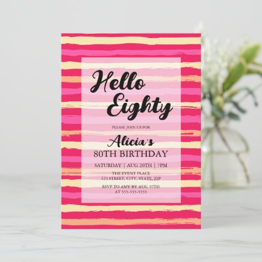 Noodlijdende Strepen Roze Kleurrijke 80ste Verjaar Kaart (Staand voorkant)