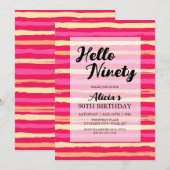 Noodlijdende Strepen Roze Kleurrijke 90ste Verjaar Kaart (Voorkant / Achterkant)