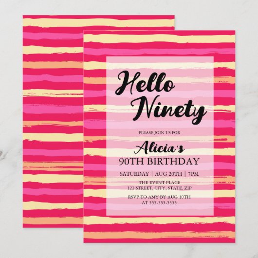 Noodlijdende Strepen Roze Kleurrijke 90ste Verjaar Kaart (Voorkant / Achterkant)