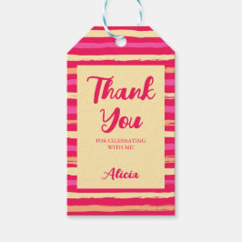 Noodlijdende Strepen Roze Peach Kleurrijk Dank u Cadeaulabel