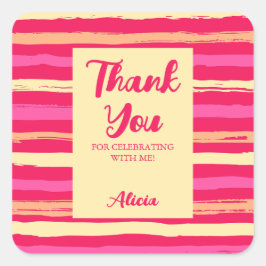 Noodlijdende Strepen Roze Peach Kleurrijk Dank u Vierkante Sticker