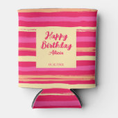 Noodlijdende Strepen Roze Peach Kleurrijke Verjaar Blikjeskoeler (Voorkant)