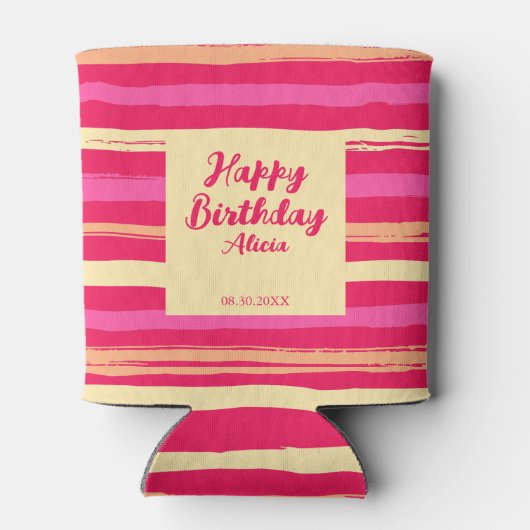 Noodlijdende Strepen Roze Peach Kleurrijke Verjaar Blikjeskoeler (Achterkant)