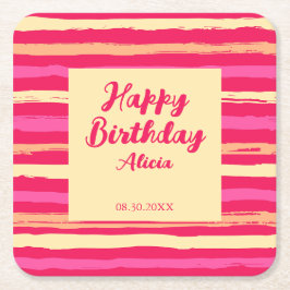 Noodlijdende Strepen Roze Peach Kleurrijke Verjaar Kartonnen Onderzetters