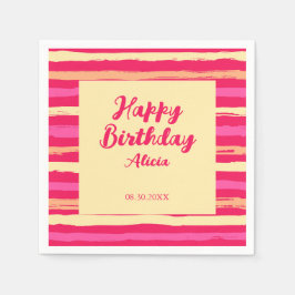 Noodlijdende Strepen Roze Peach Kleurrijke Verjaar Servet