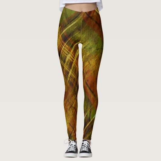 Noodlijdende Tartan Check Bruin Groen Mix Leggings (Voorkant)