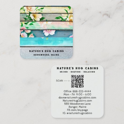 *~* Noodlijdende verouderde hout QR AP49 Bloemen P Vierkante Visitekaartje (Voorkant / Achterkant)