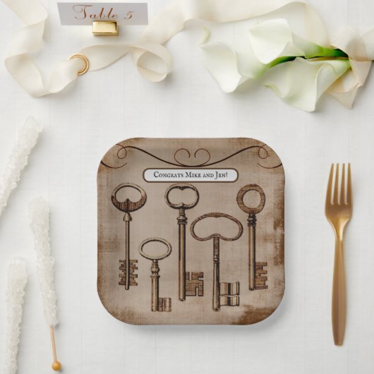 Noodlijdende Victoriaans Antiek Skeleton Keys Papieren Bordje (Huwelijk)