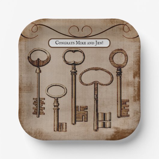 Noodlijdende Victoriaans Antiek Skeleton Keys Papieren Bordje (Voorkant)