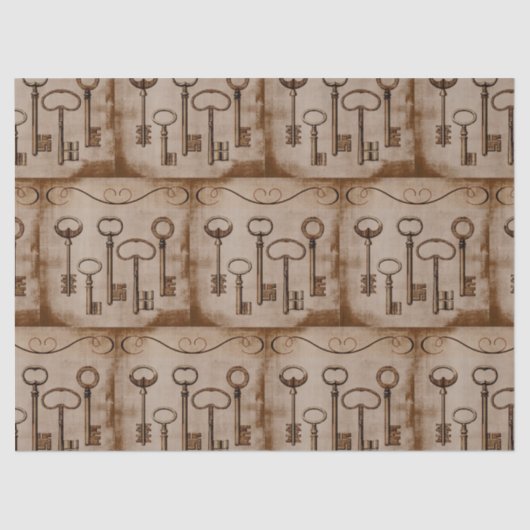 Noodlijdende Victoriaans  Antiek Skeleton Keys Tissuepapier (Voorkant)