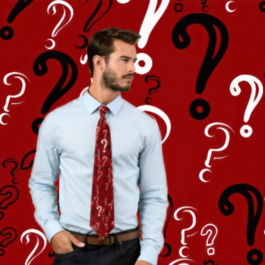 Noodlijdende vraagtekens Stropdas- Wit, Zwart, Mar Stropdas