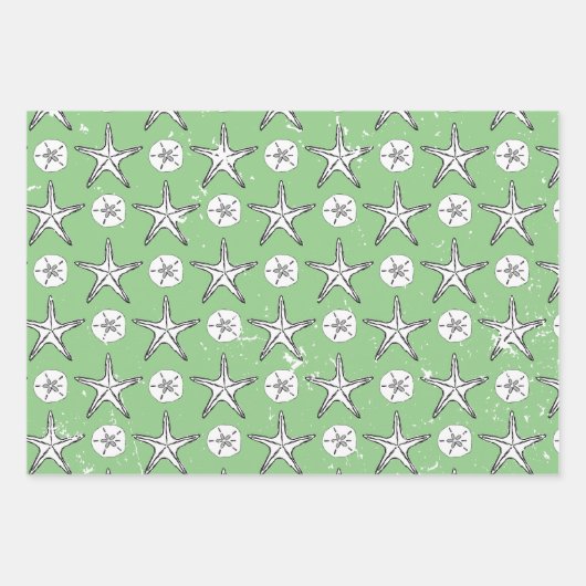 Noodlijdende zeesterren Zand Dollar Schets Patroon Inpakpapier Vel (Voorkant 3)