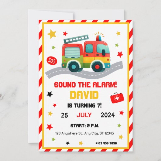 Noodplezier! Uitnodiging voor een feestje met bran (Voorkant)