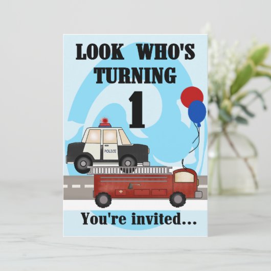 Noodsituatie 1e verjaardag Uitnodigingen (Staand voorkant)