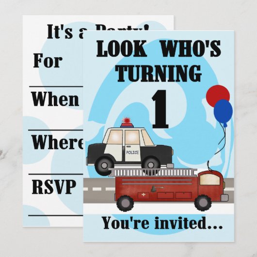 Noodsituatie 1e verjaardag Uitnodigingen (Voorkant / Achterkant)