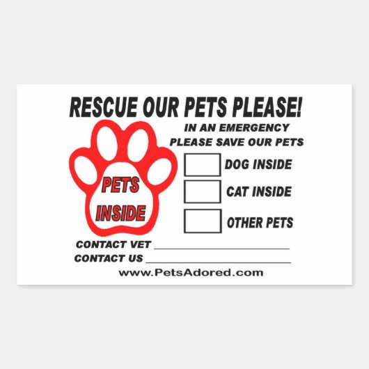 Noodsituatie Pet Rescue Window Stickers (Voorkant)