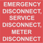 Noodsituatie, service, meterontkoppelingslabel sticker (Voorkant)