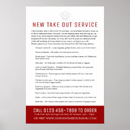 Nooduitgang restaurant mededeling en nieuw menu poster