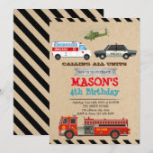 Noodvoertuigen Verjaardagsuitnodiging Kaart (Voorkant / Achterkant)