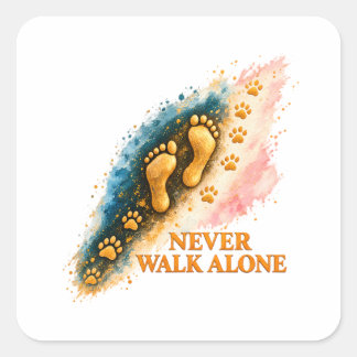 Nooit Alleen Gouden Voetafdrukken en Dierenpootafd Vierkante Sticker
