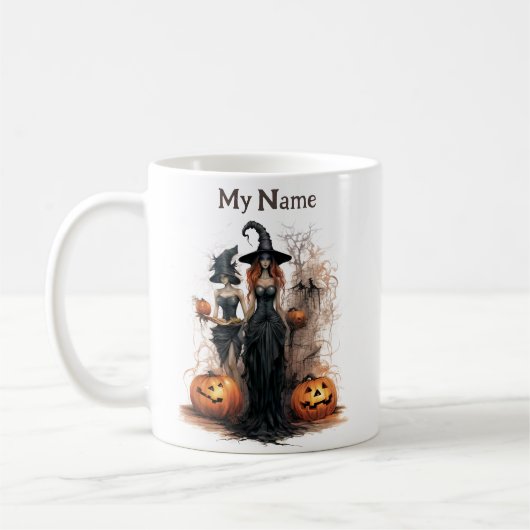 Nooit Alleen: Halloween Heks Gepersonaliseerd Cup Koffiemok (Links)