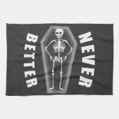 Nooit Beter Dood van Binnen Skelet Halloween Theedoek (Horizontaal)