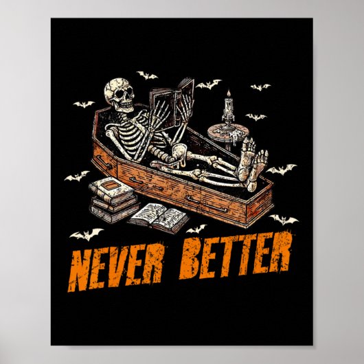 Nooit beter Grappig Skeleton Leesboek In Coffin Poster (Voorkant)
