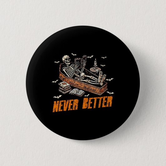 Nooit beter Grappig Skeleton Leesboek In Coffin Ronde Button 5,7 Cm (Voorkant)