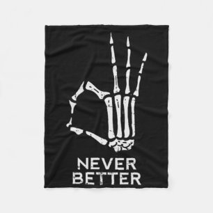 Nooit Beter OK Teken Skeleton Hand Fun Halloween M Fleece Deken