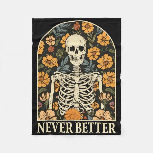 Nooit Beter Skelet Bloemen Grappige Schedel Hallow Fleece Deken (Voorkant)