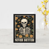 Nooit Beter Skelet Bloemen Grappige Schedel Hallow Kaart (Gele Bloem)