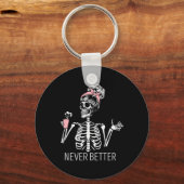 Nooit beter Skelet Drink Coffee Halloween Co Sleutelhanger (Voorkant)