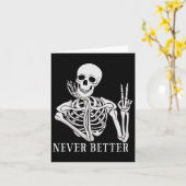 Nooit Beter Skelet Fun Halloween Skull Kaart (Gele Bloem)