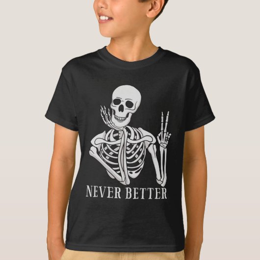 Nooit Beter Skelet Fun Halloween Skull T-shirt (Voorkant)