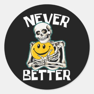 NOOIT BETER Skelet Fun Skull Halloween Kostuum Ronde Sticker